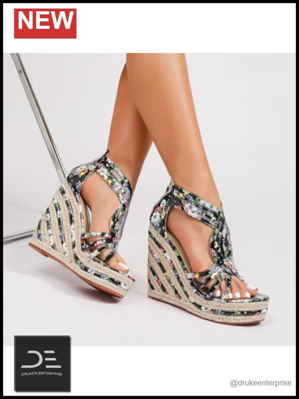 Women's Floral Wedge Sandals Ankle T Strap Open Toe Platform High Heels Dress